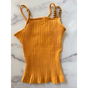 Zara girls 6-7 tangerine orange ribbed tank top strappy beaded